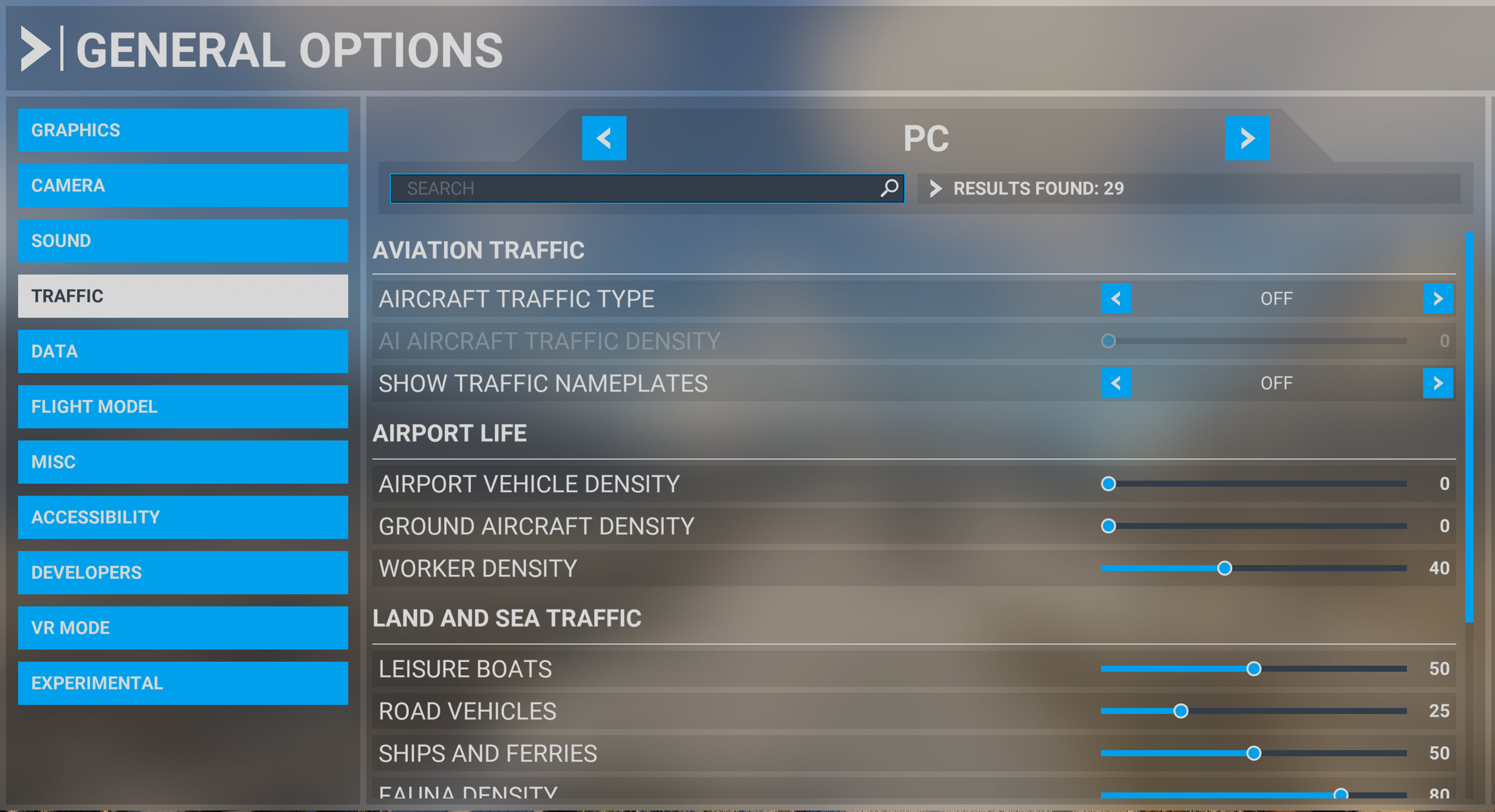 Microsoft Flight Simulator 2020 Traffic Settings