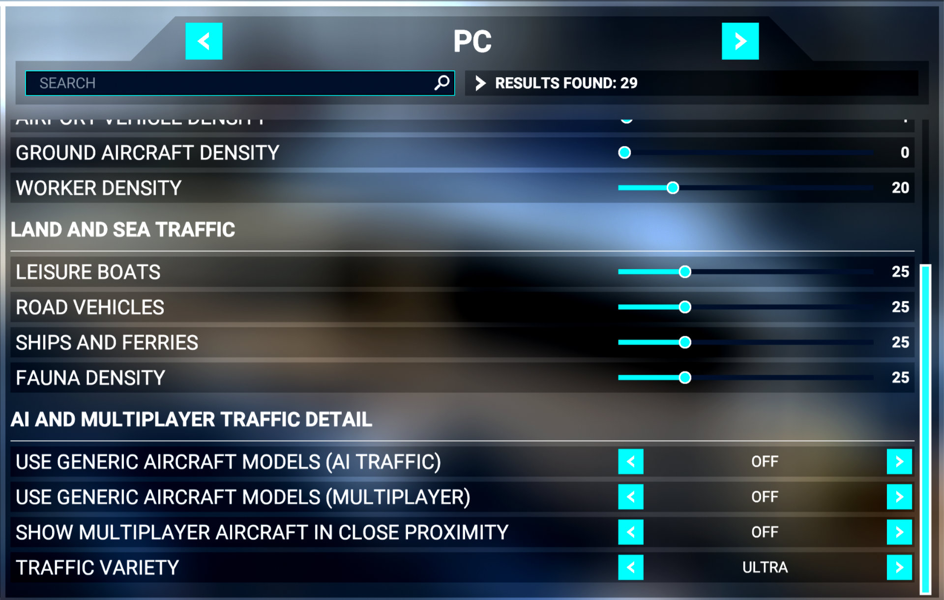 Microsoft Flight Simulator 2020 Traffic Settings