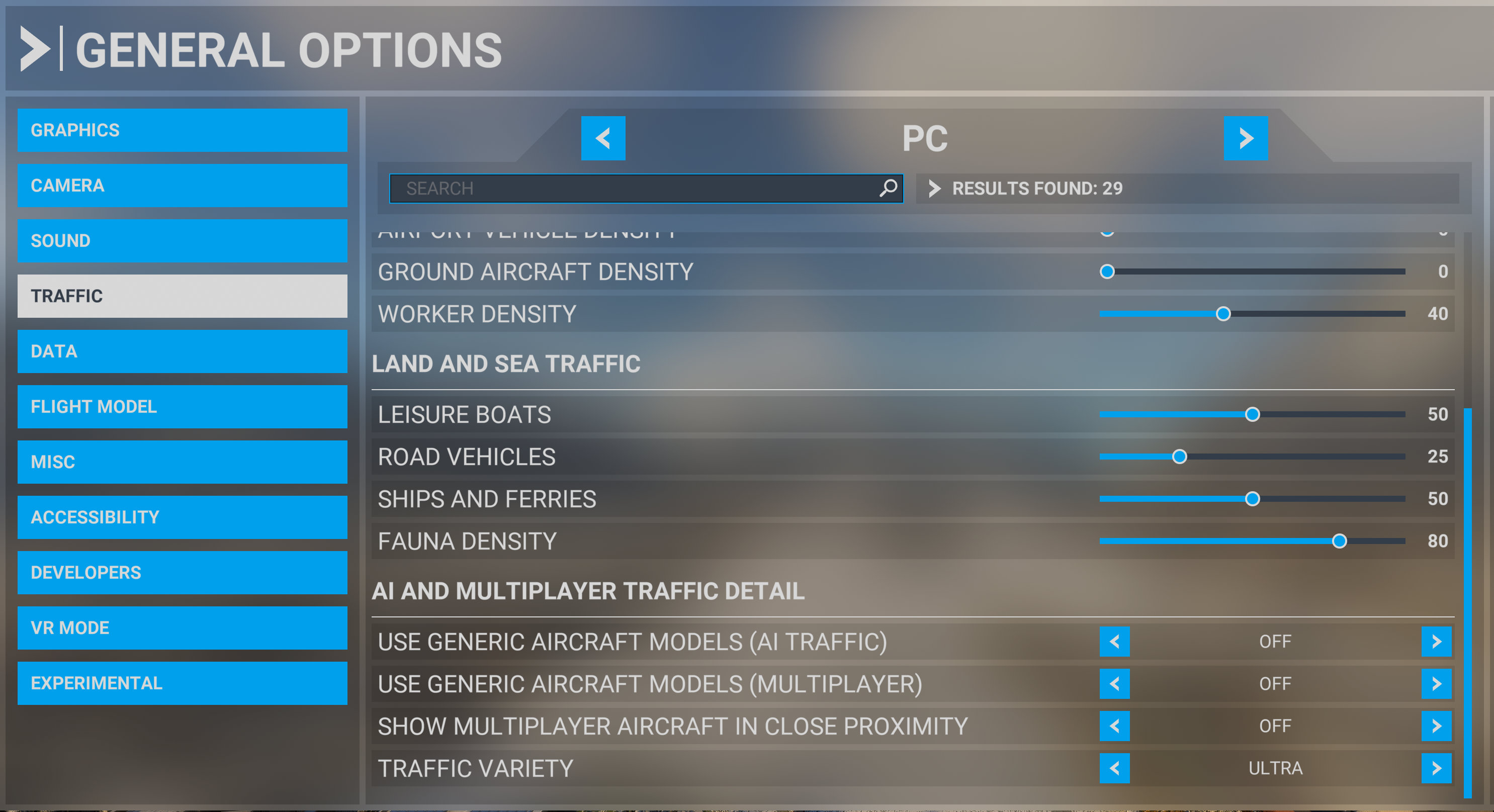 Microsoft Flight Simulator 2020 Traffic Settings